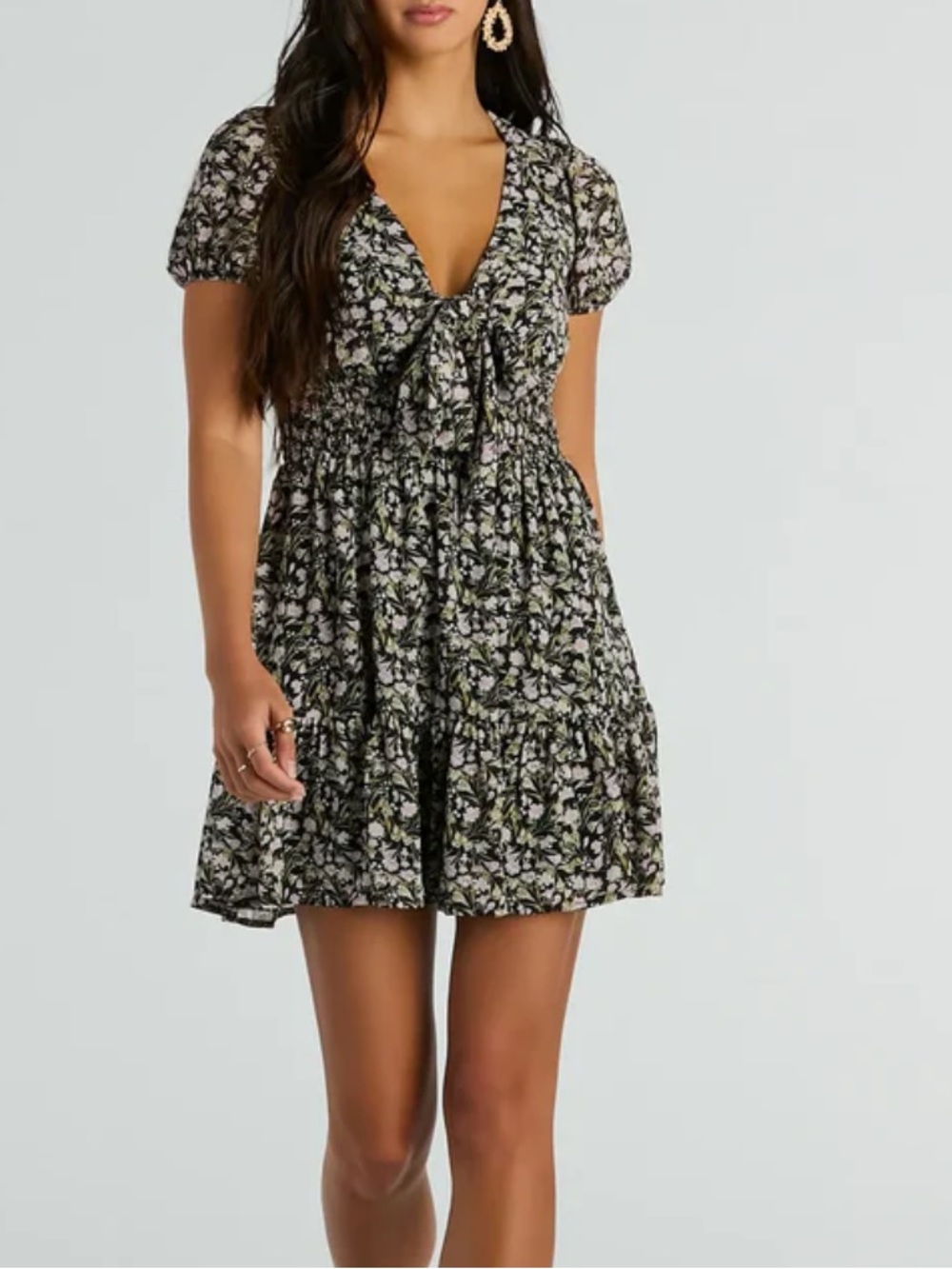 coquette floral mini dress black pink babydoll skater cottagecore